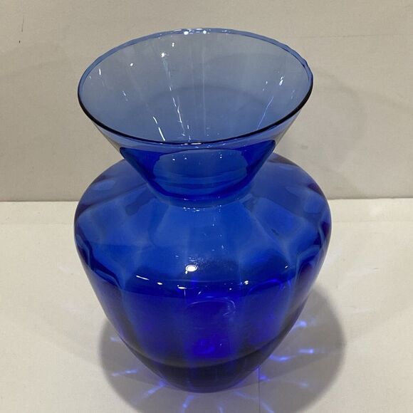 Cobalt blue art glass vase optic angular wide rim cottage farmhouse decorative - Picture 8 of 9
